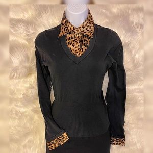 Leopard Print Shirt/ V-neck SweaterCombination🐆
